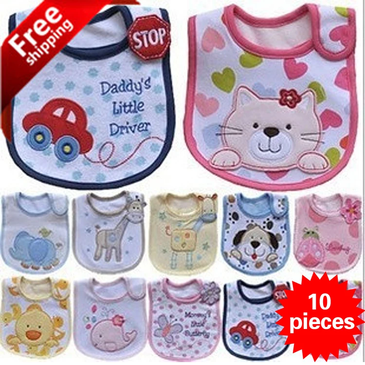 10 pieces cotton Baby bibs Infant embroidered saliva towels carter Burp