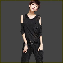 Для женщин Демисезонный моды мыть личность выдалбливают Топ Футболка Женский Повседневное плюс Размеры карманы с капюшоном футболка Blusa