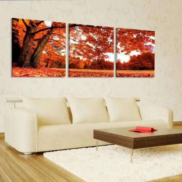 Canvas Print for 3 Panels red tree Painting Wall Art Picture Print on