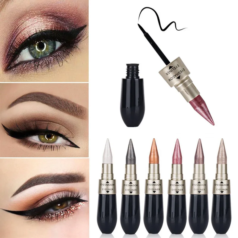 

6Colors Cosmetic Powder Pressed Liquid Eyeshadow Eyeliner Combination Makeup Shimmer Matte Eye shadow pencil Gliltter Shine C528