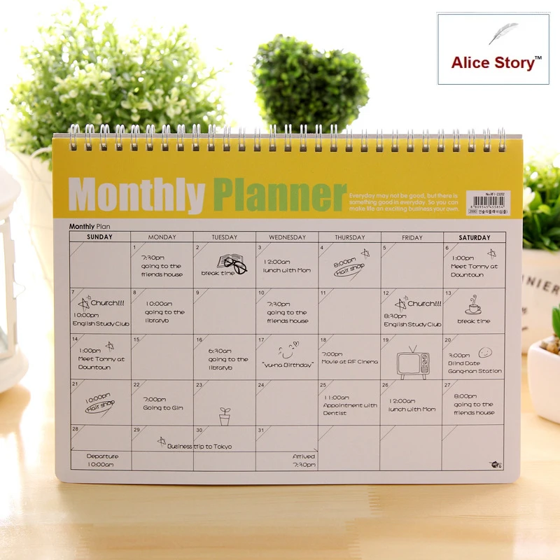 

Monthly Planner &free note(no fixed year) 28x21cm B5 coil spiral calendar journal