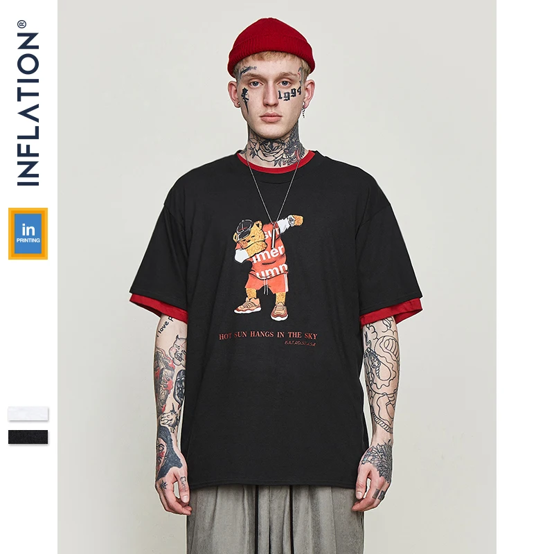 

INFLATION Printed Men T Shirts Casual Fashion Cotton Tshirt Streetwear 2019 Summer Hip Hop Short Sleeve Couple Tees 91268S