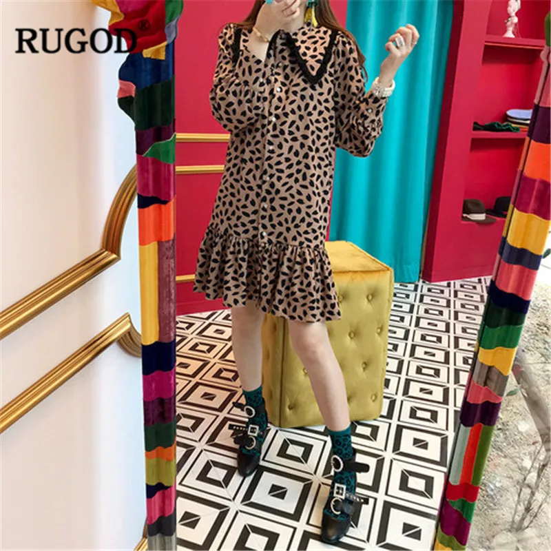 Женское платье миди с леопардовым принтом RUGOD Повседневное средней длины