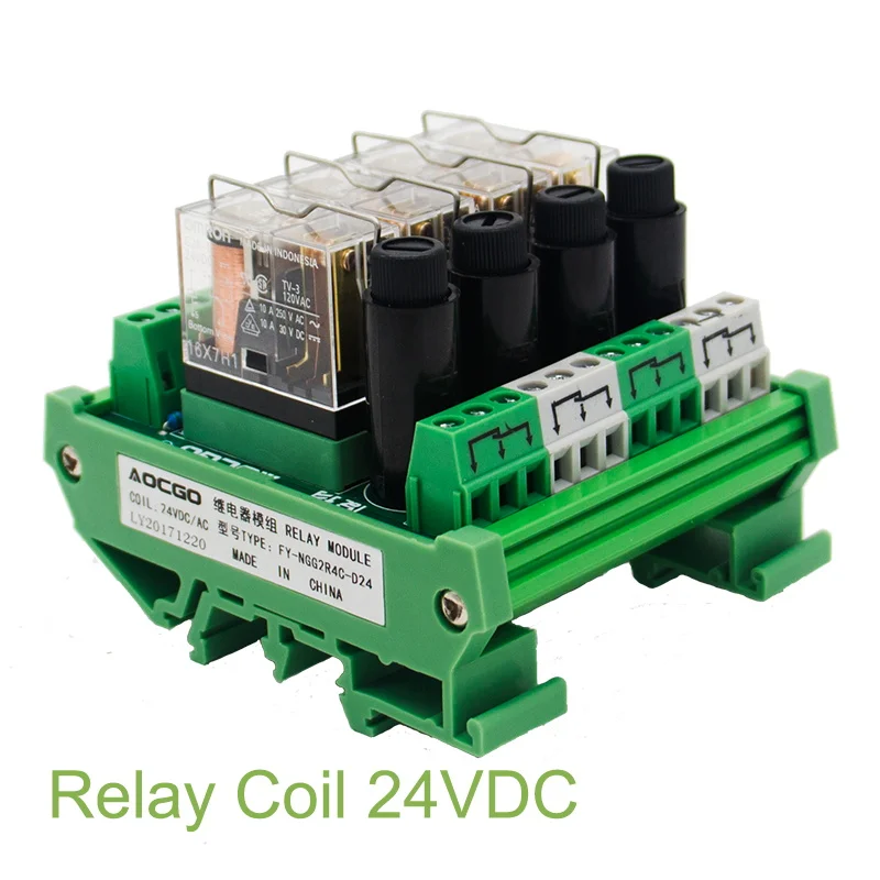

4 Channel 1 SPDT DIN Rail Mount OMRON G2R 24V DC/AC with fuse Interface Relay Module