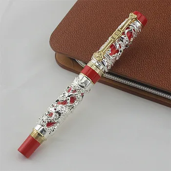 

JINHAO Luxury Dragon Bright Gold squares Line Barrel Rollerball Pens Medium Nib New