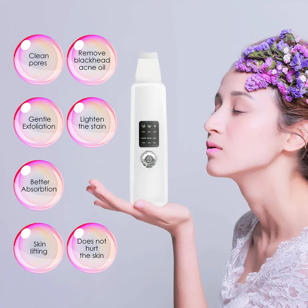 

Ultrasonic Skin Scrubber Face Cleanser Blackhead Acne Removal Facial Vibration Massager Ultrasound Peeling Clean Skin Beauty