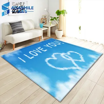 

Romantic Confession Rugs Valentine's Surprise Bedroom Decor Floor Mats Living Room Soft Flannel Blue Heart Carpets and Rugs