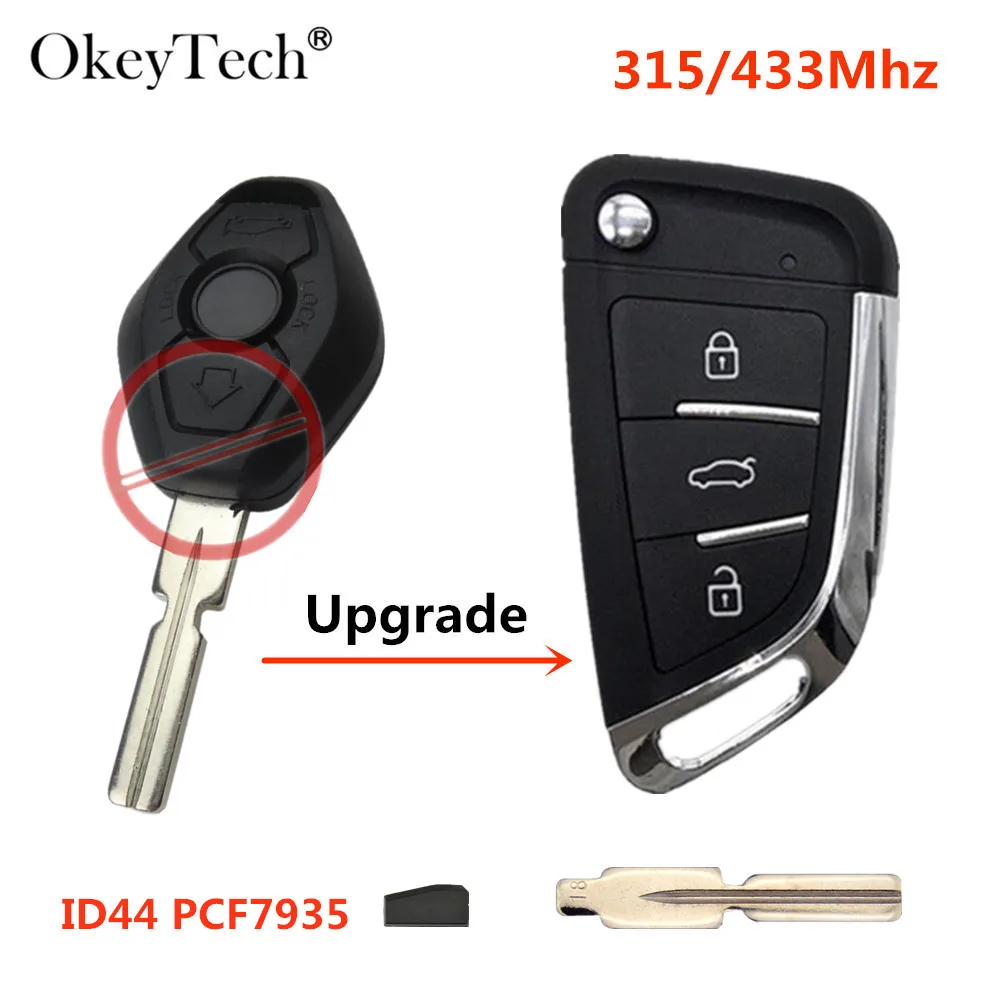 OkeyTech 3 кнопки Обновить автомобиль дистанционного ключа для BMW E31 E32 E34 E36 E38 E39 E46 Z3 EWS Системы 315 мГц/433 мГц ID44 чип HU58 лезвие