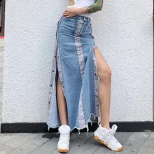 Новинка, высокая талия, Боковой разрез, темная пряжка, Повседневная Длинная сумка, цвет бедер, подходящая джинсовая юбка