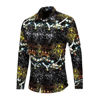 

Fashion 3D Printed Streetwear Rounded Hem Single-Button Barrel Cuffs Shirt Button Down Shirts Long Sleeve Shirt Wholesale