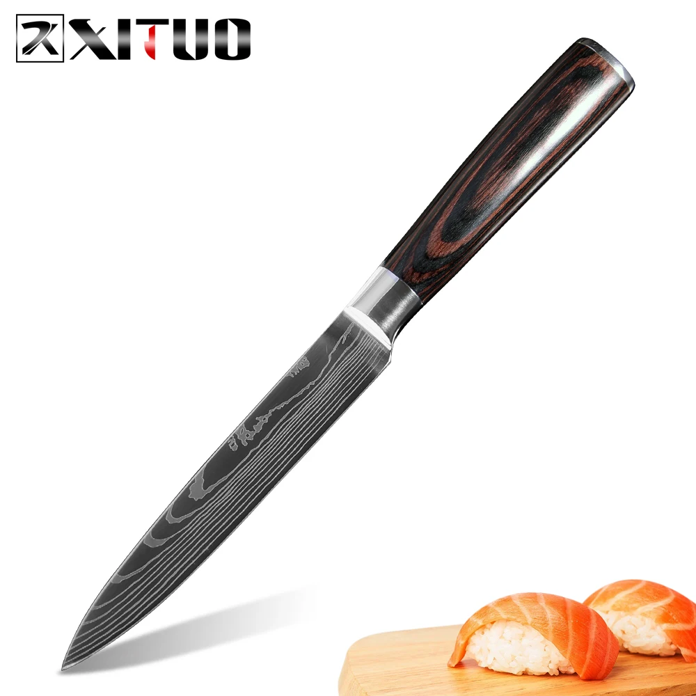 

XITUO Utility Knife 5 inch Stainless Steel Sharp Paring knives Cut Vegetables Laser Damascus Pattern Kitchen Steak Knives New