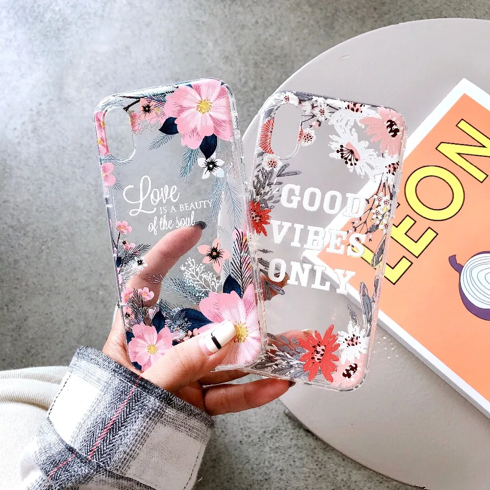 Винтажный прозрачный чехол из ТПУ с цветочным рисунком для iphone X XR XS Max чехлы iPhone 7 6