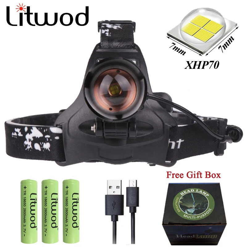 

Litwod Z152806 LED XHP70 Head lamp fishing headlamp 32000LM powerful Led Headlight zoom head light flashlight torch for camping