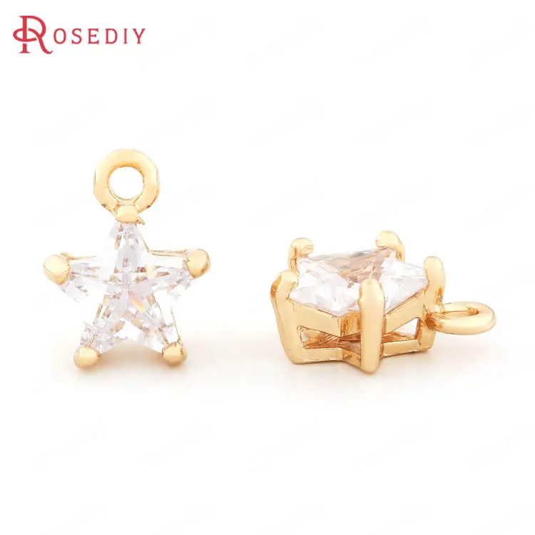 

(33218-G)6PCS 10x7MM 24K Gold Color Brass with Zircon Star Shape Charms Jewelry Making Supplies Diy Findings Accessories