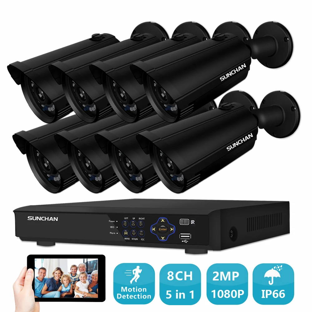 SUNCHAN 8 канальный сетевой видеорегистратор AHD 1080P видеонаблюдения DVR комплект
