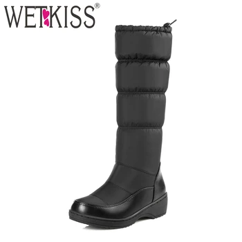 

WETKISS Plus Size 35-44 Thick Plush Keep Warm Snow Boots Women Elastic Mid Calf Down Winter Boots Wedges Platform Shoes Woman