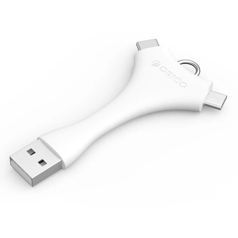 ORICO C1 2 в 1 USB кабель с двумя портами Micro B+ кабель type-C портативный кабель для зарядки и синхронизации данных для Xiaomi huawei с кольцом для ключей - Цвет: White