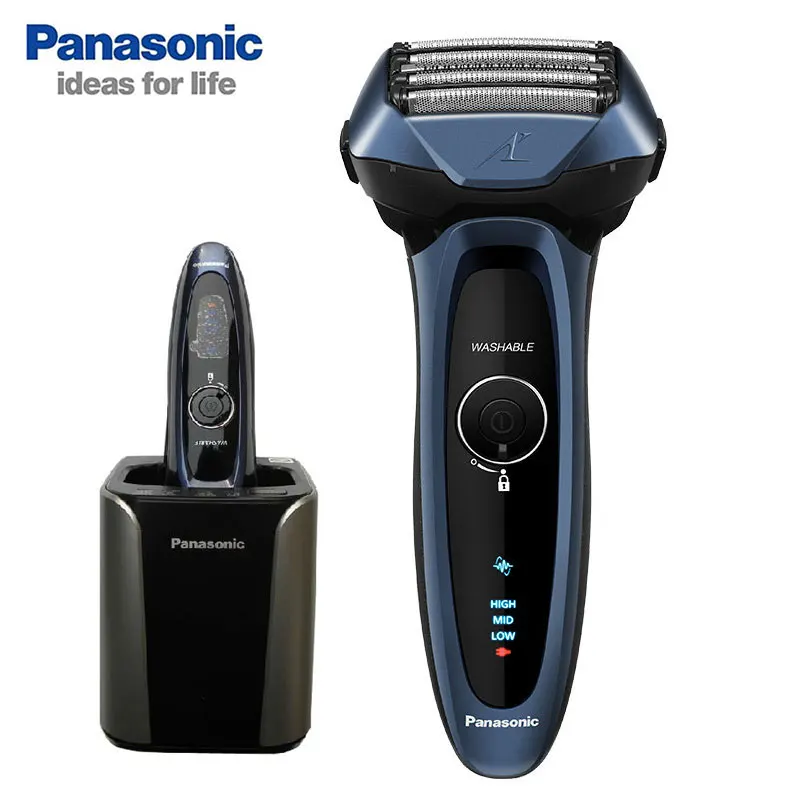 Panasonic, мужская бритва для электробритва, умная, 5 головок, моющаяся, 1 час, быстрая зарядка, ES-LV74-A405, автоматическая чистка и зарядка - Цвет: Синий