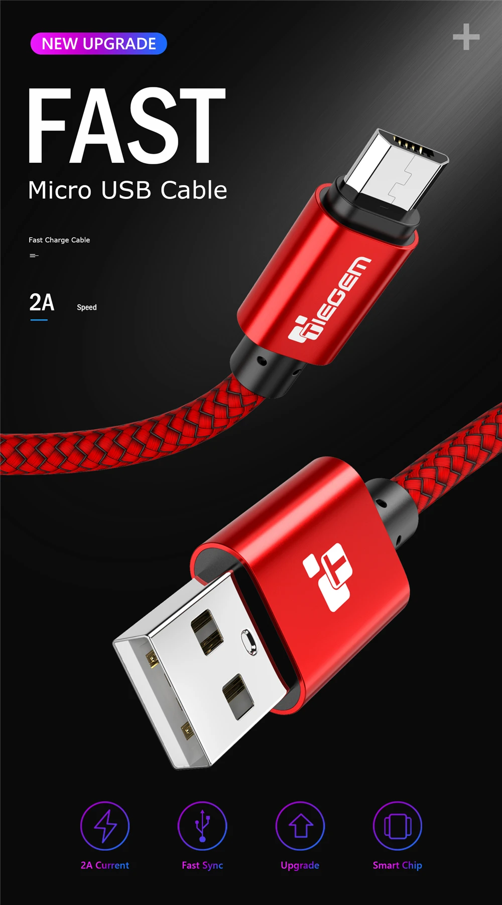 TIEGEM Micro USB кабель 2A нейлон Быстрая зарядка USB кабель для передачи данных для samsung htc Xiaomi LG sony Android мобильный телефон usb зарядный шнур