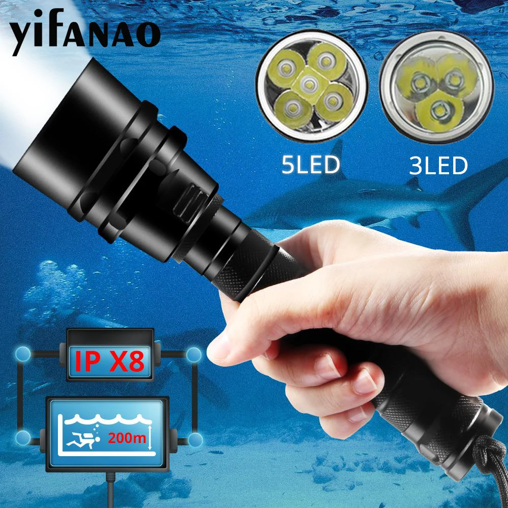 

Professional Scuba Diving Flashlight 5T6/5L2 Portable Dive torch 200M Underwater Waterproof Powerfull Flashlights Use 18650