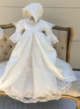 EN VENTE Vintage 2017 Infantile Robe De Baptême Blanc Ivoire Bébé Filles Baptême Dress Dentelle Applique Robe Courte Manches 0-24 mois