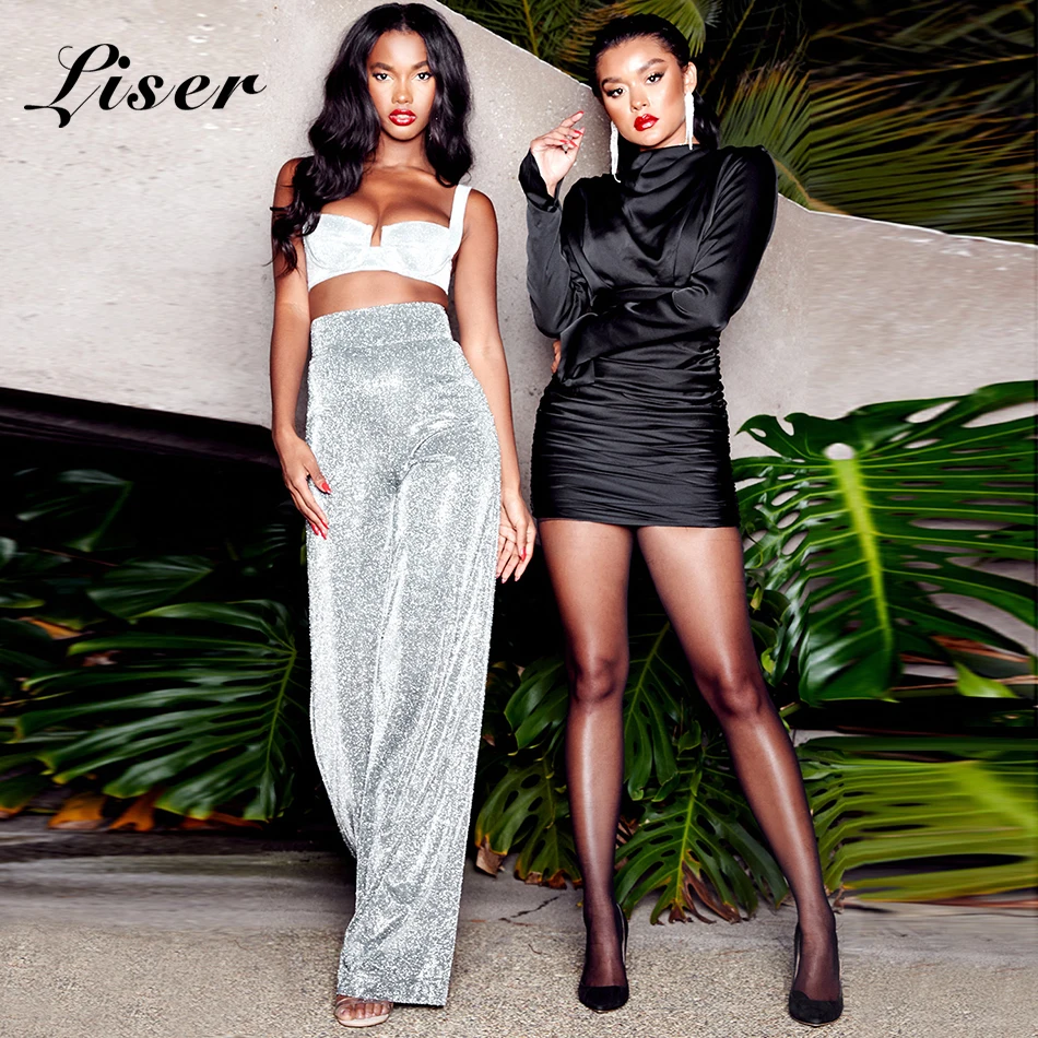 

Liser 2018 New Summer Women Pants Strapless Two Pieces Pants Sexy Fashion Bodycon Celebrity Party Gray Pants Vestidos Wholesale
