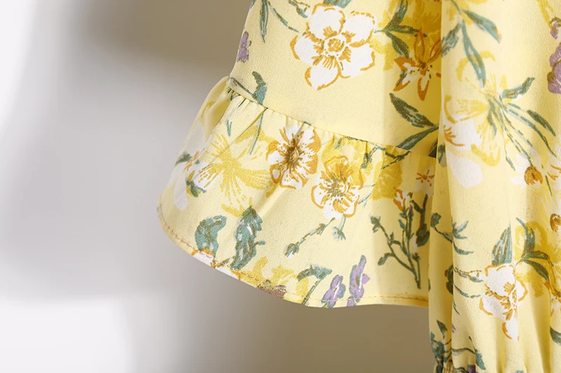 2018送料無料新ファッション花柄シフォンサマードレス甘い薄いスリム女性のワークウェアプリントドレスカジュアルかわいいホット