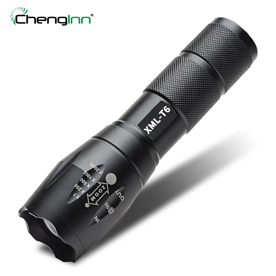 

1800LM Aluminum Waterproof Zoomable CREE XM-L T6 LED Flashlight SOS LED Torch light 18650 Rechargeable Battery AAA Chenglnn
