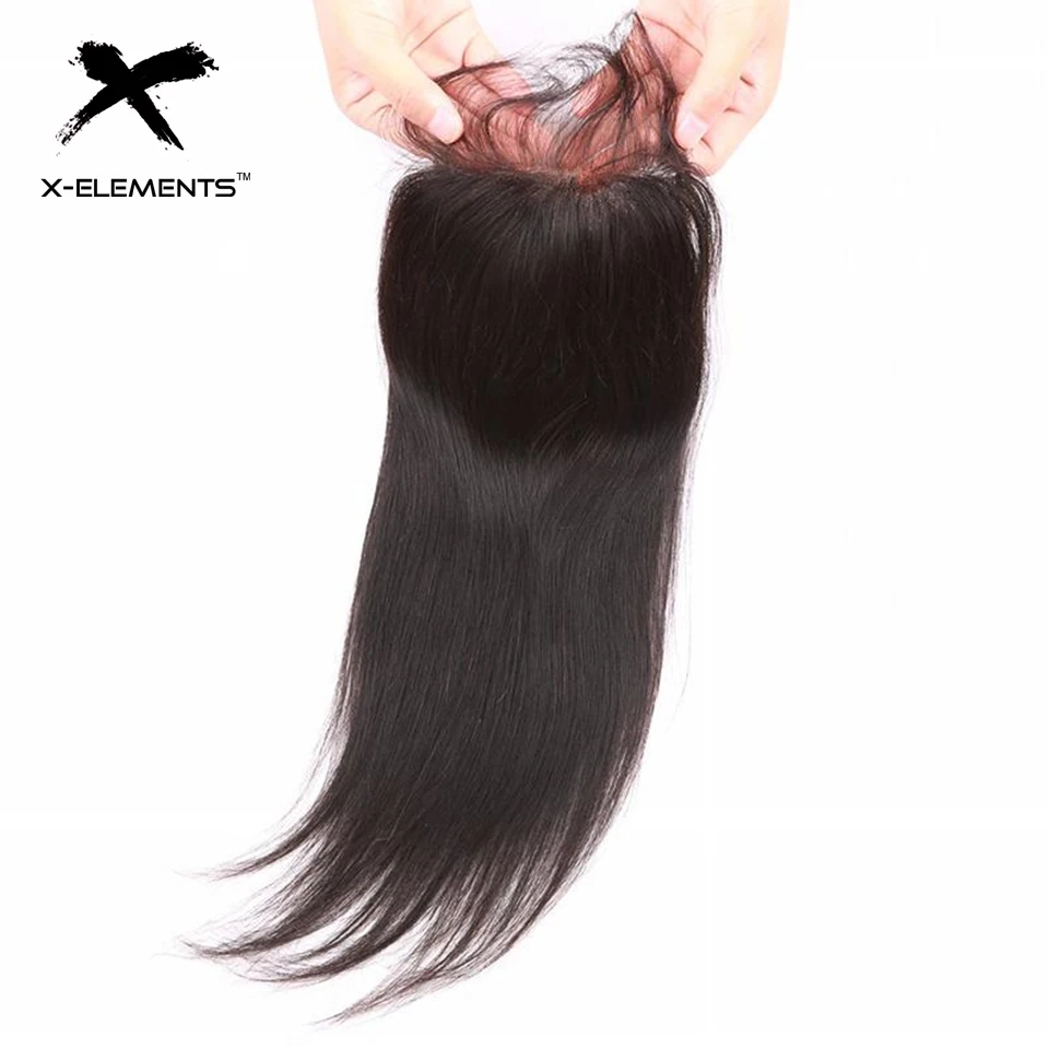 X-Elements Peruvian Straight Lace Closure Natural Color Human Hair Weaves Non Remy Hair 4x4 Free Middle Three Part Lace Closure (7)