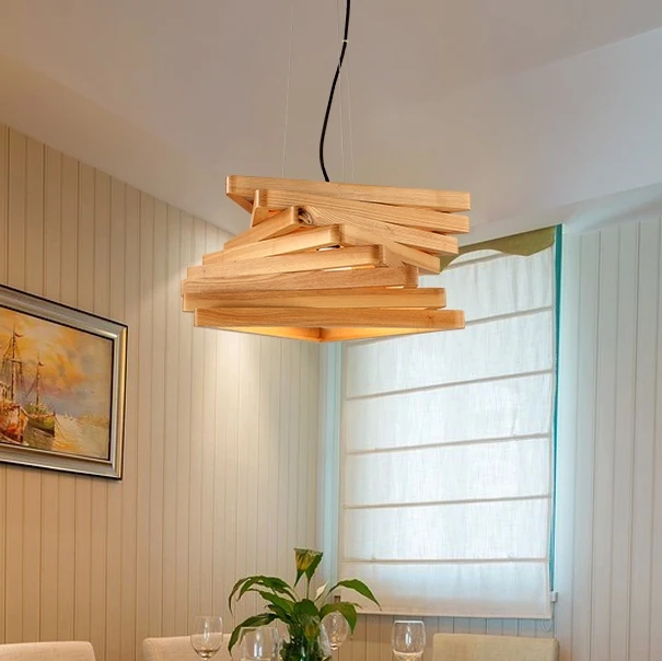 

Modern Engraved Wooden Pendant Lights Fixture Nordic Wood Light Tunnel Droplight Home Indoor Restaurant Bedroom Dining Room Lamp