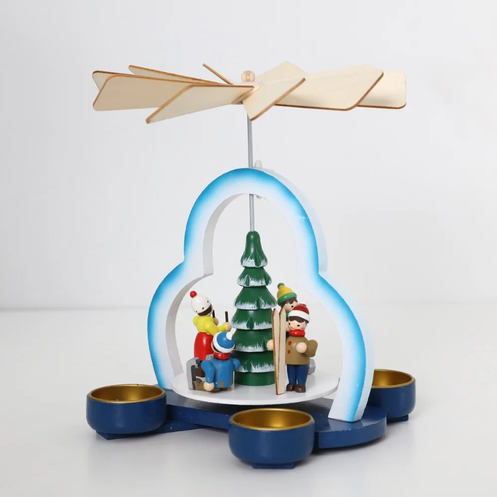 Рождество деревянные пирамиды с handpainted фигурки с поворотом крылья и 4 подсвечники