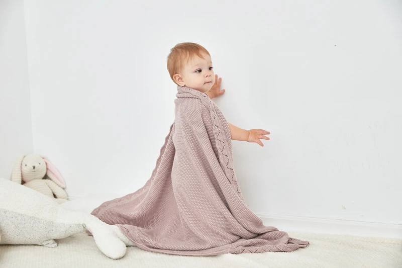Супер мягкий край кружева популярные обратимым 100% хлопок детские вязаные Одеяло диван Постельное белье Стёганое одеяло детские зимние на