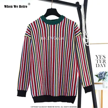 

When We Retro 2018 Korean New Autumn Winter Sweaters Woman Vintage Colorful Stripe Loose Pullover Sweater Female Casual Top YC34
