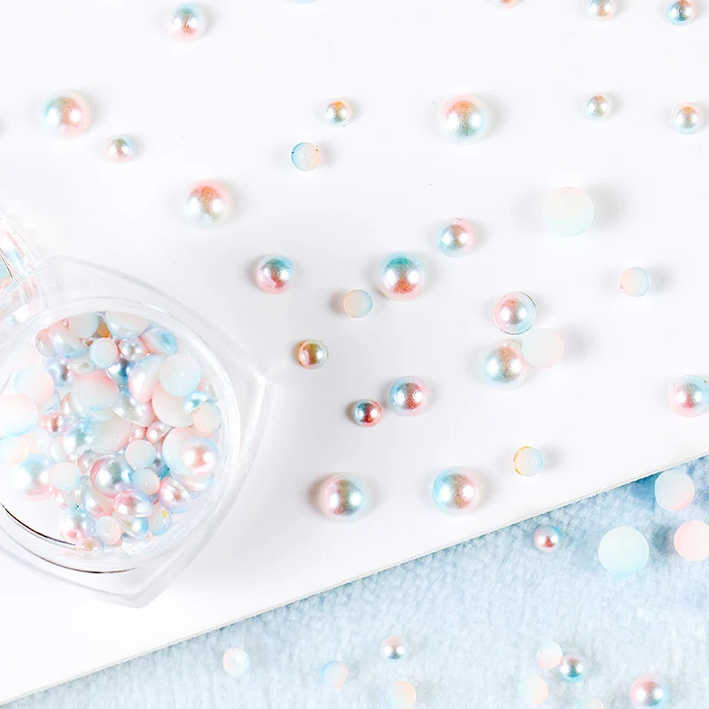 3 4 5 6 8 мм радужные цветные бусины с имитацией жемчуга круглые половинки бусин для изготовления ювелирных изделий для женщин дизайн ногтей DIY аксессуары оптом