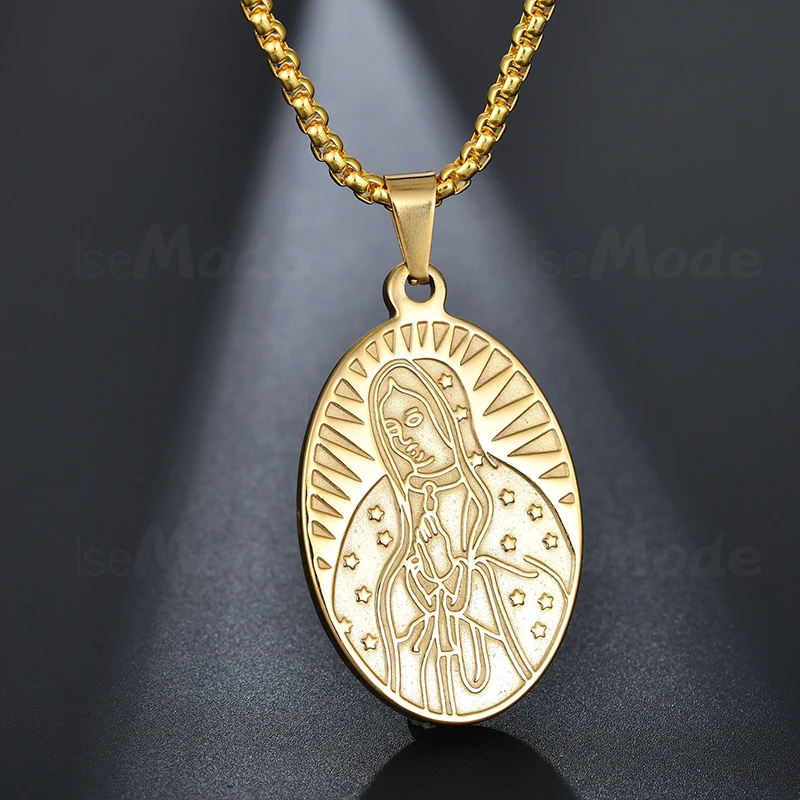 ELSEMODE Святой Девы Марии молитвенный кулон цепочки и ожерелья s Золото 316L нержавеющая сталь амулет для женщин мужчин Шарм ЮВЕ