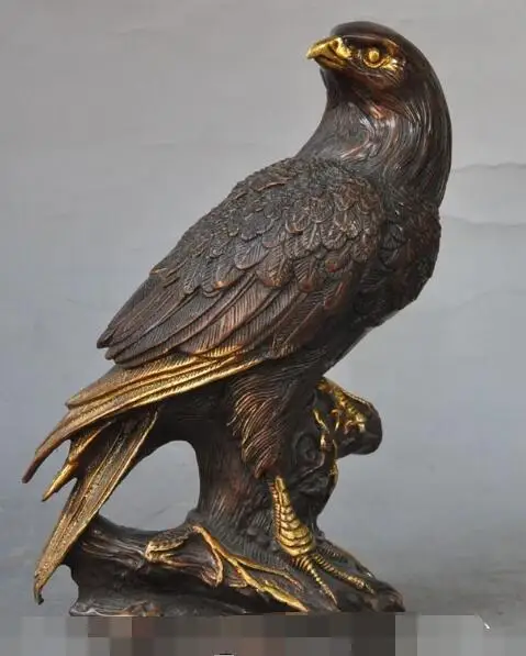 

S00628 9"China Bronze gilt Decorate Fly Bird King Eagle Hawk Lanneret Statue Sculpture B0403