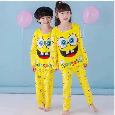 С фабрики Осень новинка года Комплекты детской одежды для мальчиков и девочек костюм с рисунком пижамы короткий рукав мультфильм пижамы набор - Цвет: C Bai hai mian bb