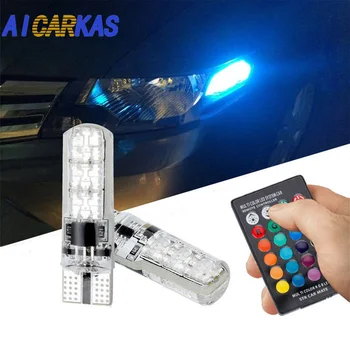 

Car LED Bulbs T10 W5W RGB for Auto Side marker Indicator Dome Reading License plate Lights Lamps with Remote Controller Strobe
