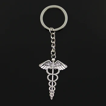 

Fashion 30mm Key Ring Metal Key Chain Keychain Jewelry Antique Bronze Silver Color Caduceus Medicine Symbol 49x30mm Pendant