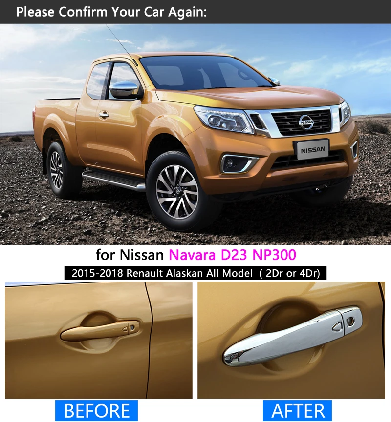 Door Handle Cover Trim Chrome Fits Nissan NP300 Navara D23 Pickup 2014-2017