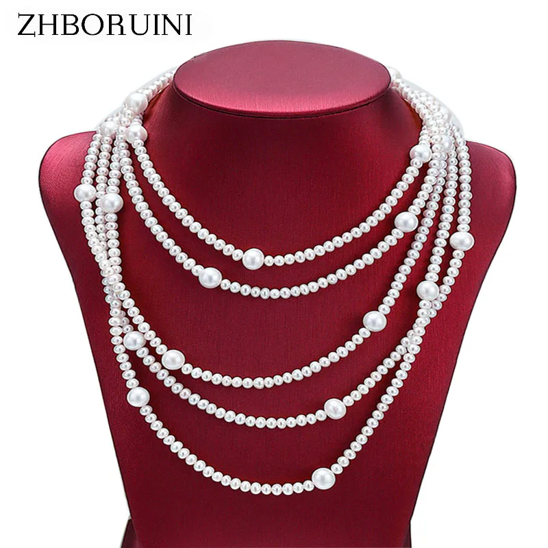 ZHBORUINI 2017 Fashion Long Pearl Necklace Natural Freshwater Pearl 925 sterling silver Jewelry For Women Necklace Gift