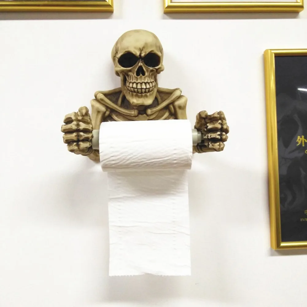Novelty Skull Shape Tissue Holder Wall Hanging Kitchen Bathroom Toilet Roll Paper Towel Rack