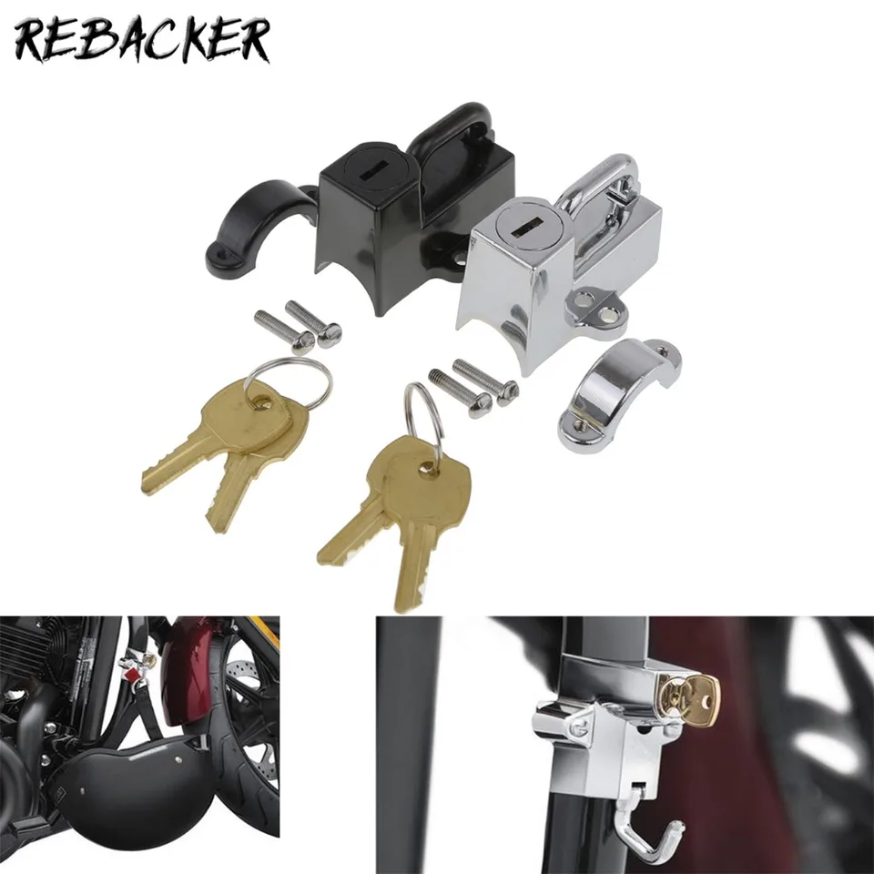 Motorcycle Universal Helmet Lock Metal For Harley Chrome Black 7/8\, image size:960x960