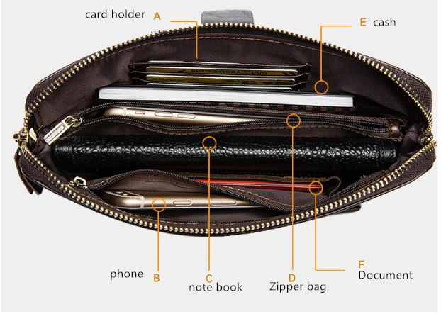 Бумажник из натуральной кожи, первый слой кожи, мужской деловой клатч, поперечный разрез, на молнии, сумка для телефона