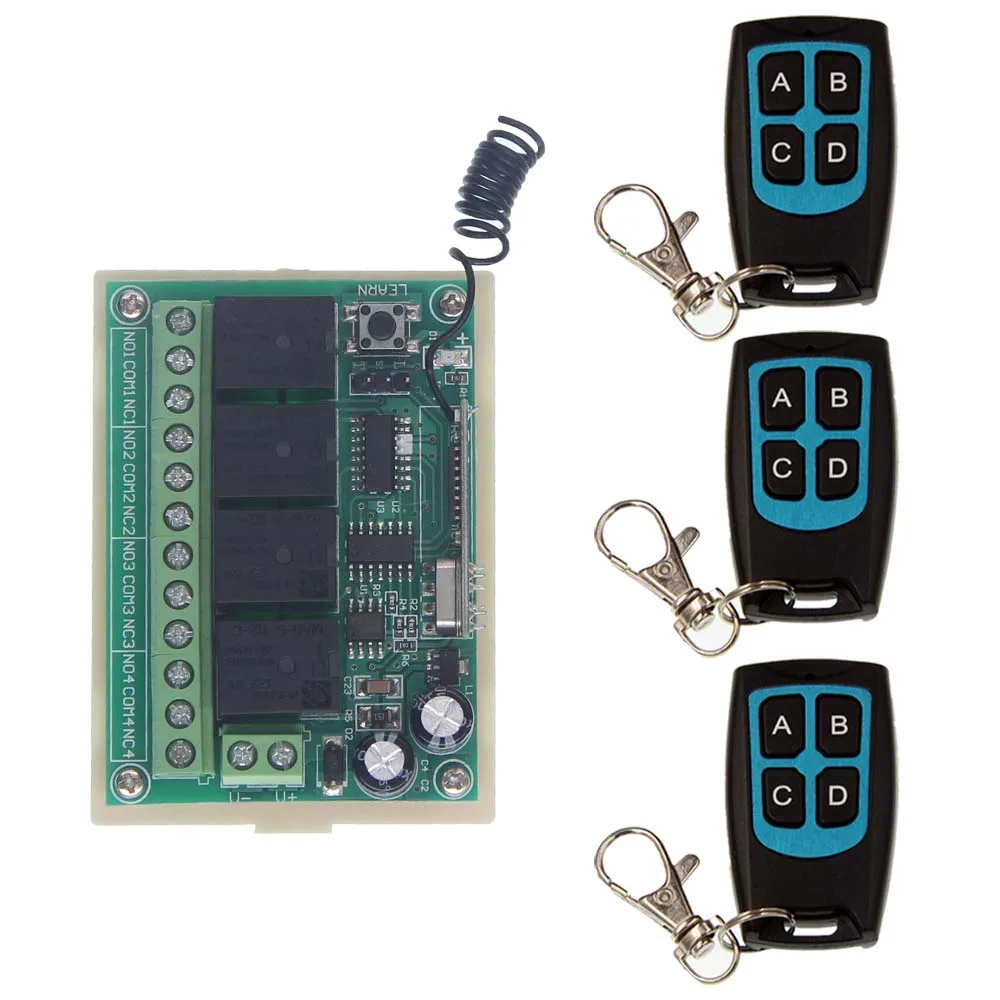 

DC 12V 4 CH 4CH RF Wireless Remote Control Switch System,Waterproof Transmitter + Receiver,315/433 MHz,Jog,Toggle