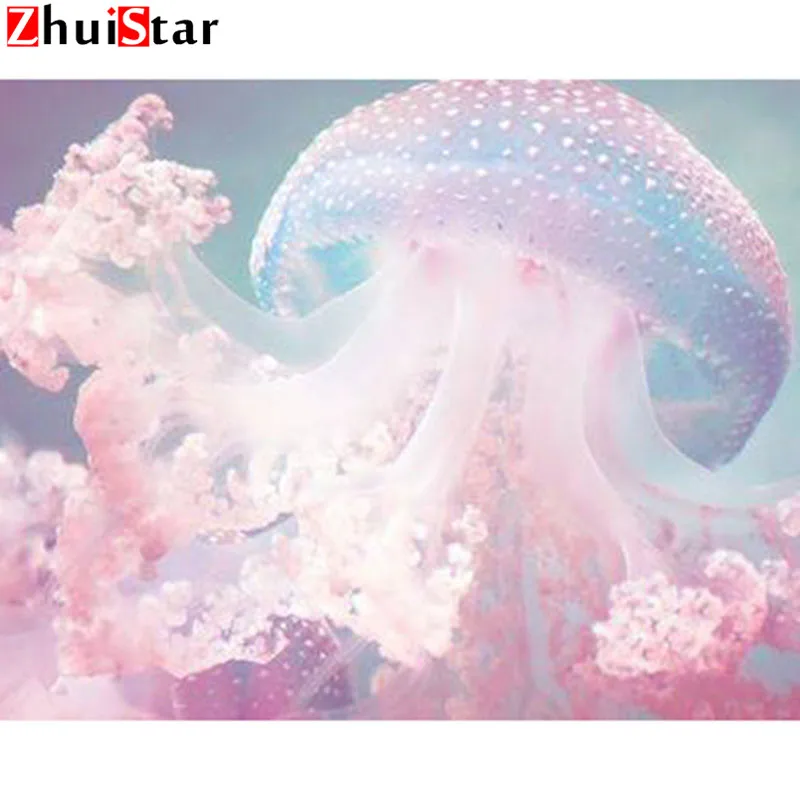 5D DIY Diamond Painting Full Display Pink jellyfish Embroidery Square Mosaic Picture Of Rhinestones Decor Gift XY1 | Дом и сад