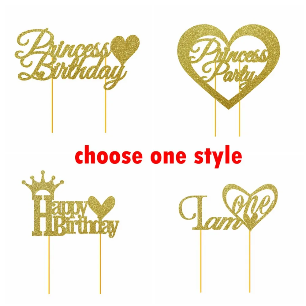 

1pc Gold Glitter Happy Birthday Cake Topper Cursive Topper Birthday Cake Topper Princess Party 1st Birthday Party Decoration