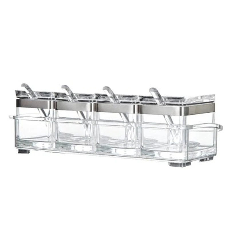 Baratos Caja de condimento hecha de acrílico tarro de especias Set Condiment Cruet botella suministros de cocina