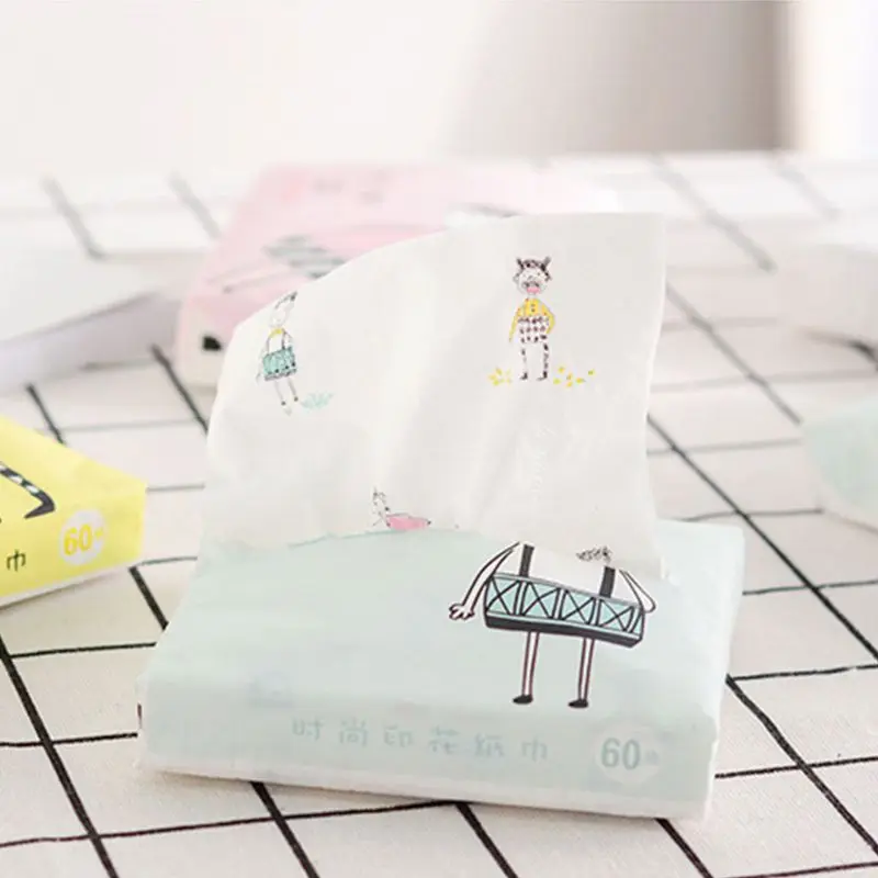 60Pcs Pack 3 Ply Disposable Facial Paper Tissues Thickened Cute Colorful Cartoon Printing Napkins Portable Car 3