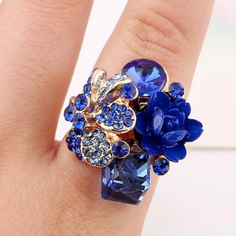 Радужное красочное Кристальное элегантное цветочное кольцо для женщин, регулируемое отверстие, антиаллергенное полимерное кольцо, модные вечерние ювелирные изделия